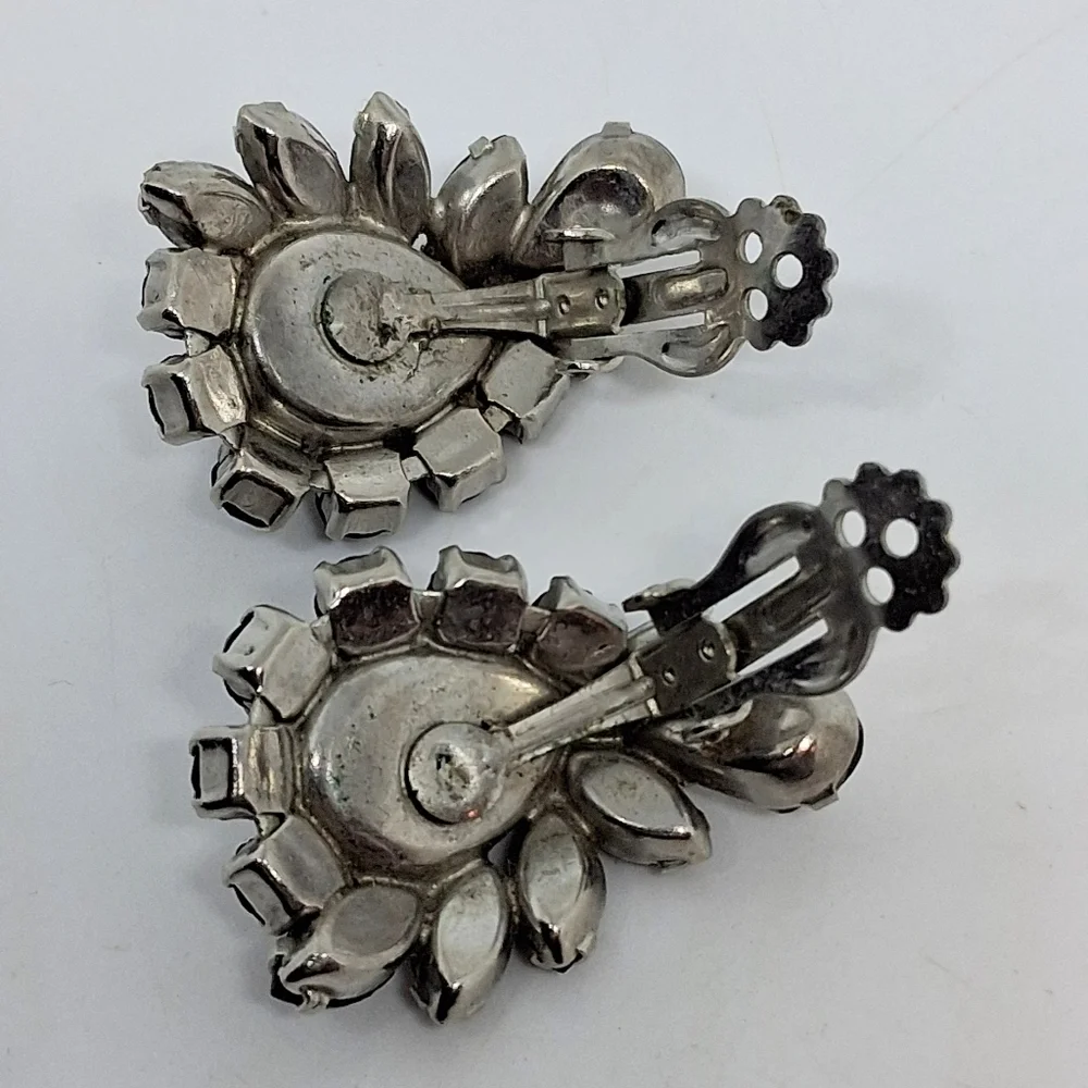 * Vintage Weiss Jet Black Rhinestones Earrings & Pin Brooch Set